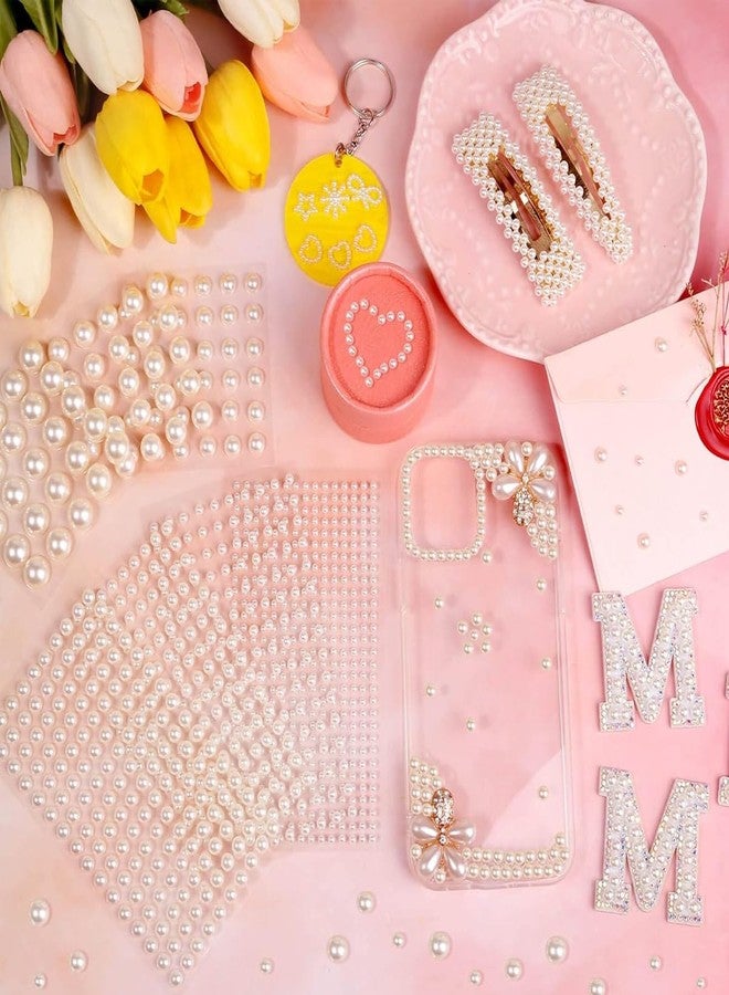 MAYCREATE® 1980pcs Pearl Stickers for Art and Craft Self-Adhesive Faux Pearls Sticker Gems for Hair, Face, Eye, Nail, Makeup, DIY Crafts - Assorted Sizes, White - Image 5